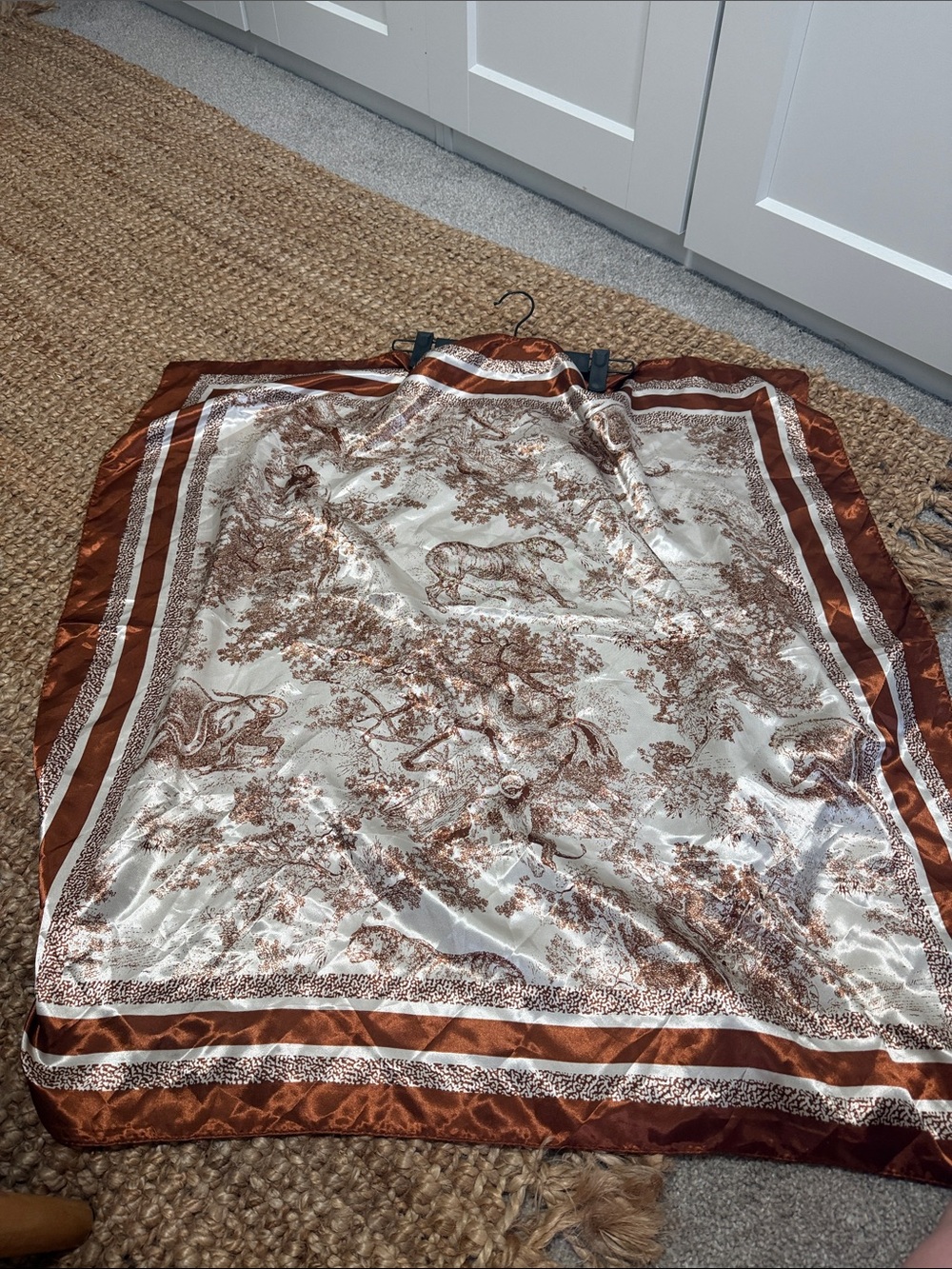 Silky Fashion Print Scarf in Cream and Brown
